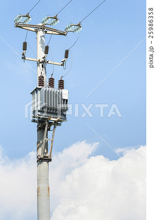Electric transformer on electric pole Electric transformer on electric pole 25986358