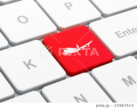 Travel concept: Airplane on computer keyboard Travel concept: Airplane on computer keyboard 25987614