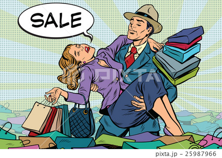 Retro man rescues a woman from sales and purchases Retro man rescues a woman from sales and purchases 25987966