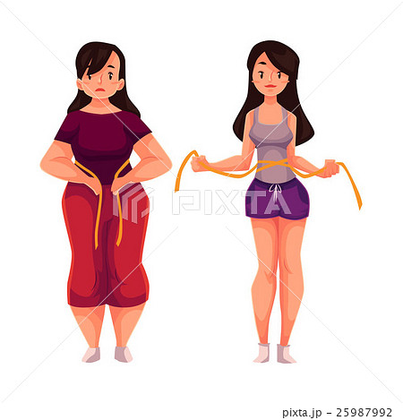 Woman measuring waist before and after loosing 25987992