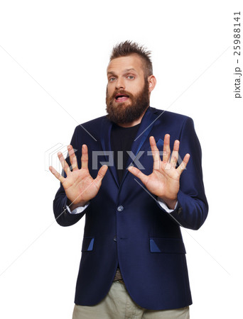 Scared man portrait isolated at white 25988141