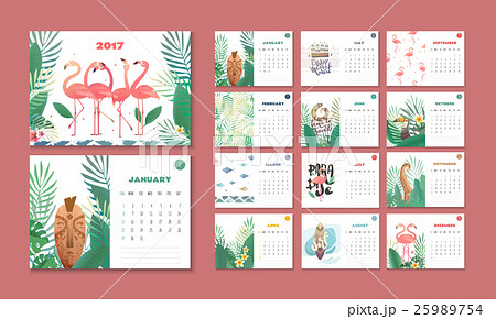 Calendar with the tropics.  flamingo in 2017. 25989754