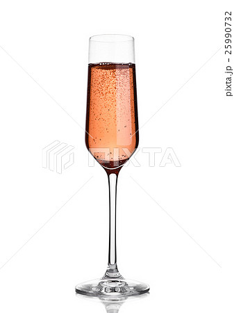 Glass of pink rose champagne with bubbles on white Glass of pink rose champagne with bubbles on white 25990732