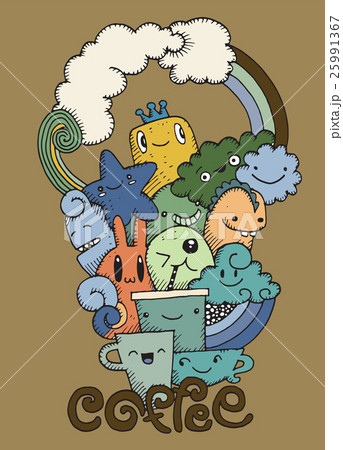 Hand drawn coffee ,cartoon monster and coffee cup Hand drawn coffee ,cartoon monster and coffee cup 25991367