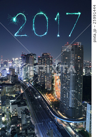 2017 Happy New Year Fireworks over Tokyo cityscape 2017 Happy New Year Fireworks over Tokyo cityscape 25991444