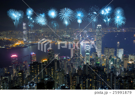Fireworks Festival over Hong Kong city at night Fireworks Festival over Hong Kong city at night 25991879