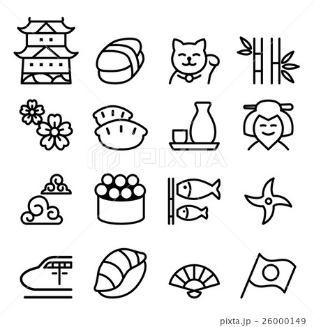 Basic japan icon set in thin line style Basic japan icon set in thin line style 26000149