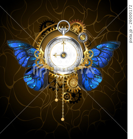 clock with blue butterfly wings clock with blue butterfly wings 26000172