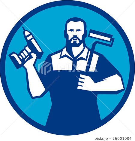 Bearded Handyman Cordless Drill Paintroller  Retro 26001004