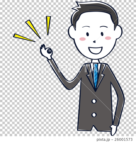 かわいい　さわやかビジネスマン　線画　短髪黒髪 上半身 OK 26001573