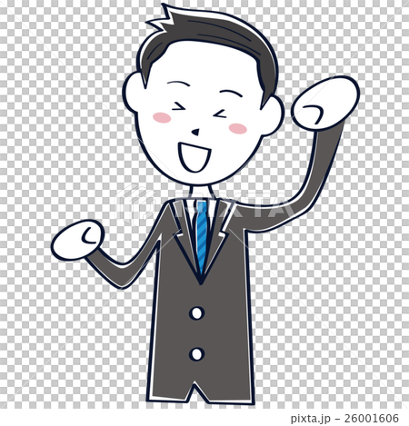 かわいい さわやかビジネスマン 線画 短髪黒髪 上半身 ガッツポーズ かわいい さわやかビジネスマン 線画 短髪黒髪 上半身 ガッツポーズ 26001606