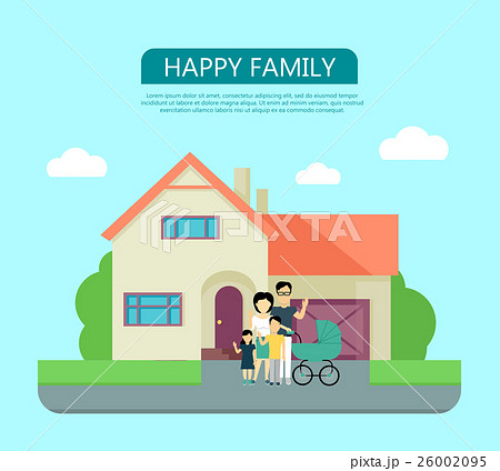 Happy Family in the Yard of Their House. Happy Family in the Yard of Their House. 26002095