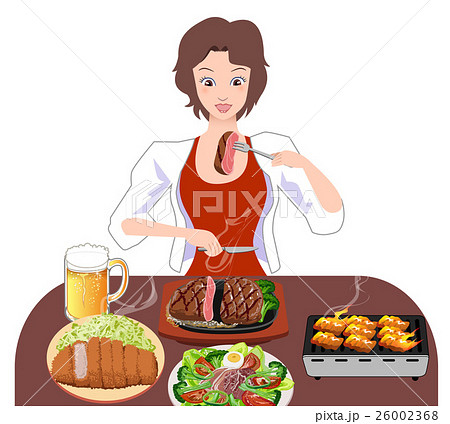 ステーキを食べる女性 26002368