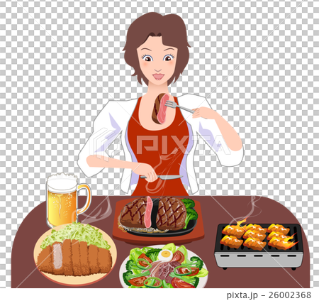 ステーキを食べる女性 26002368