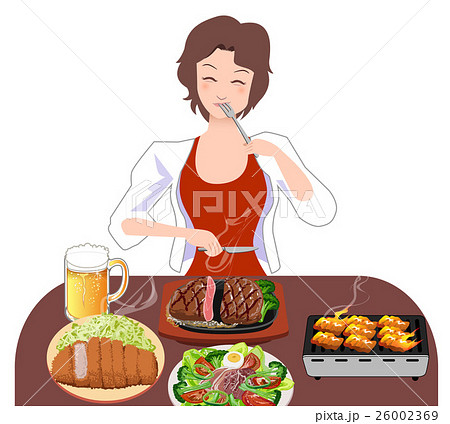 ステーキを食べる女性 26002369