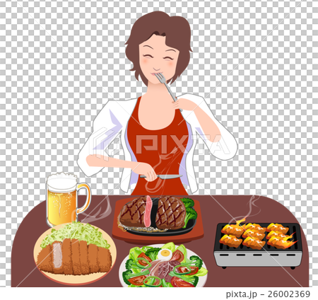 ステーキを食べる女性 26002369