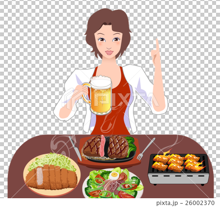 A woman eating a steak 26002370