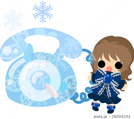 冬と女の子の可愛いイラスト 氷の電話 のイラスト素材
