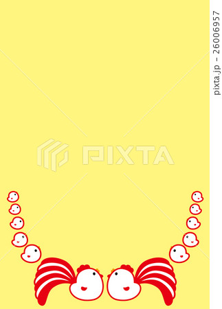 年賀状2017　にわとり親子　酉年　紅白しっぽ　ひよこ 26006957