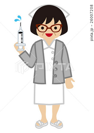 注射器を持つベテラン看護師 女性のイラスト素材