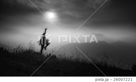 Woman freedom in nature, black and white image Woman freedom in nature, black and white image 26007221