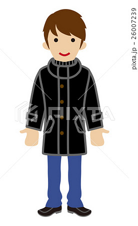 男子高校生 黒いコート 冬服のイラスト素材
