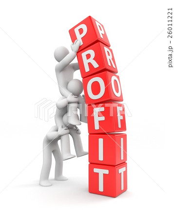 Men build a pyramid of cubes with the word profit 26011221