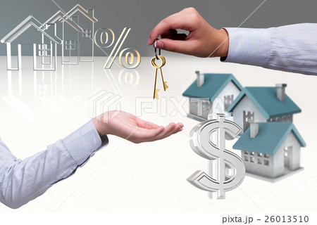 Businesswoman in real estate mortgage concept Businesswoman in real estate mortgage concept 26013510