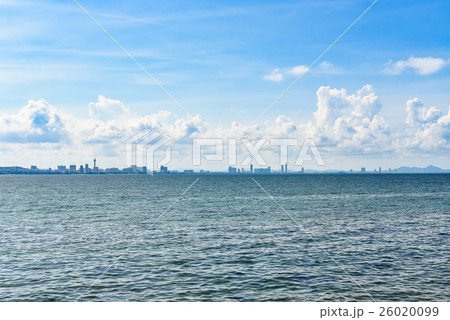 View from the sea of the building and skyscrapers 26020099