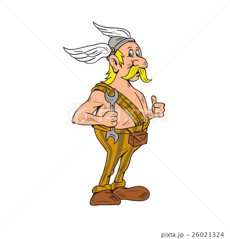 Viking Repairman Spanner Thumbs Up Cartoon 26021324