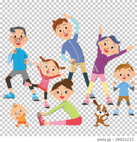 体操をする三世代家族 体操をする三世代家族 26022215