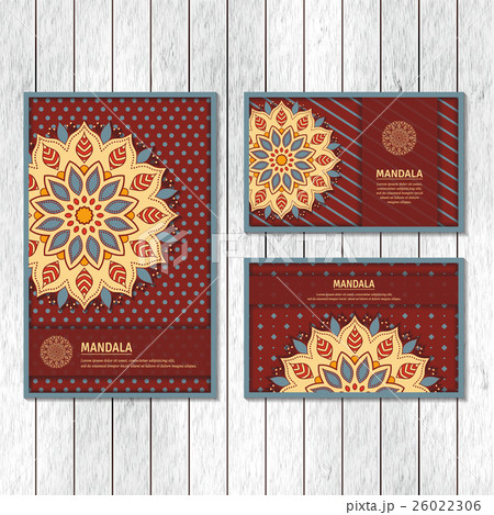 Set of ornamental cards, flyer with mandala. 26022306