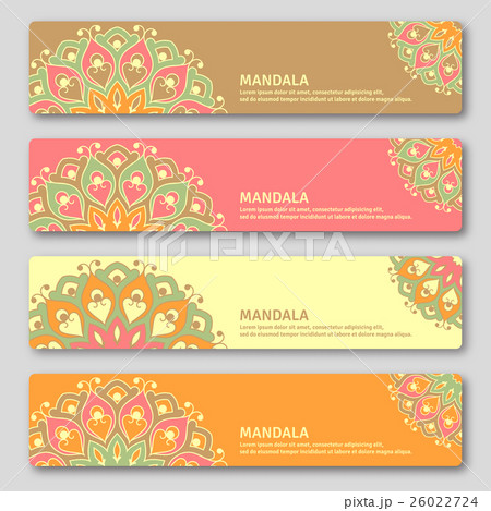 Set of gorizontal cards with hand drawn mandala. Set of gorizontal cards with hand drawn mandala. 26022724