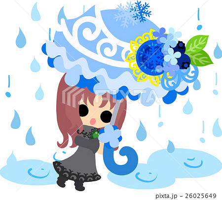 冬と女の子の可愛いイラスト 冬の雨 のイラスト素材