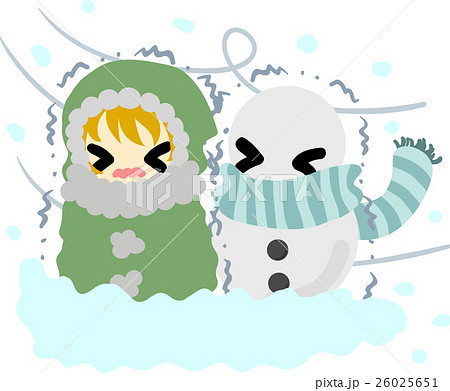 冬と女の子の可愛いイラスト 吹雪 のイラスト素材