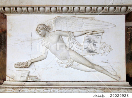 Angel relief on marble tomb in a graveyard, Italy Angel relief on marble tomb in a graveyard, Italy 26026928