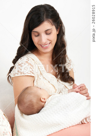 baby portrait in mother hand, happy maternity 26028915