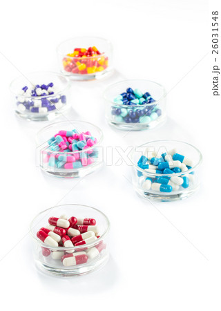 colorful capsule in Pill Container, Healthcare colorful capsule in Pill Container, Healthcare 26031548