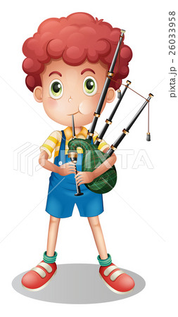 Little boy playing scottish bagpipe 26033958