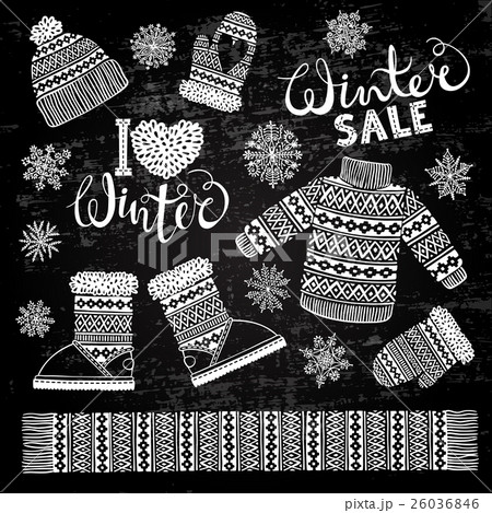 Set drawings knitted woolen clothing and footwear 26036846