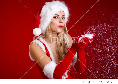 Portrait of beautiful sexy girl wearing santa 26040171