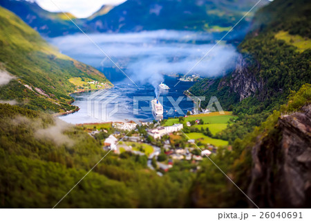 Geiranger fjord, Norway Tilt shift lens. 26040691