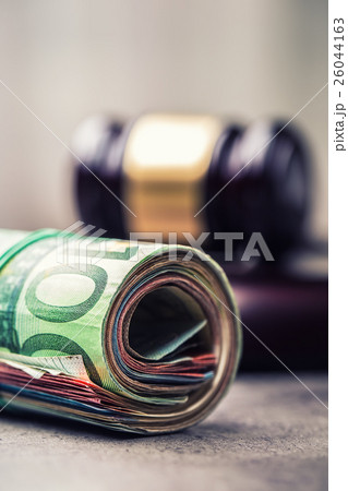 Judge's hammer gavel. Justice and euro money.  26044163