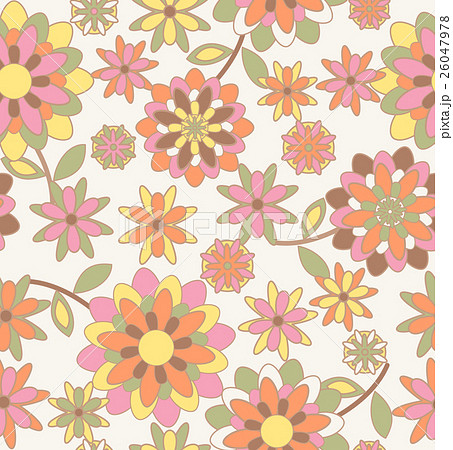 シームレスパターン レトロでカラフルな花柄のイラスト素材