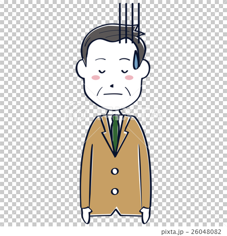 ベージュのスーツのかわいいおじさん　ビジネスマン　線画 上半身　落ち込む 26048082