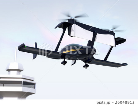 離陸しているドローンタクシー。オリジナルデザイン。 26048913