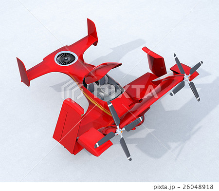主翼が折り畳まれた赤色のドローンタクシー。オリジナルデザイン。 26048918