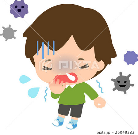 風邪をひいた男の子とウイルス 26049232
