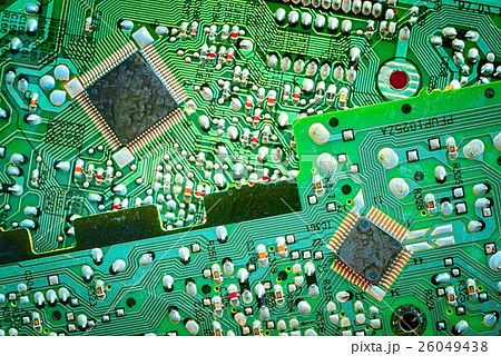 close up of two green circuit boards close up of two green circuit boards 26049438