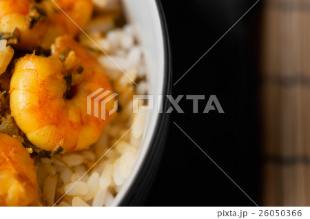 Curry prawns shrim with rice Caribbean Asian food 26050366